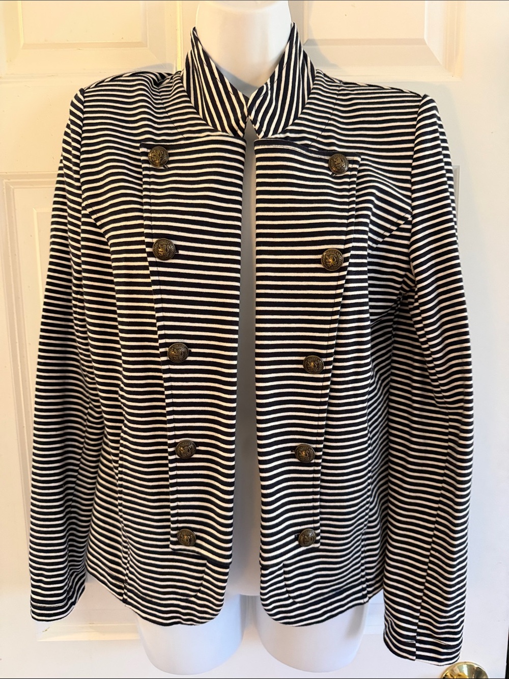 Tommy Hilfiger Black & White Striped Double-Breasted Blazer
